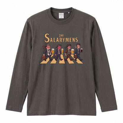 THE SALARYMENS | サラリーマンズ | ほろ酔い 社畜 横断歩道 パロディ ネクタイ巻き イラスト ロングTシャツ【おもしろ・飲み仲間・父の日・歓送迎会・プレゼントに最適】