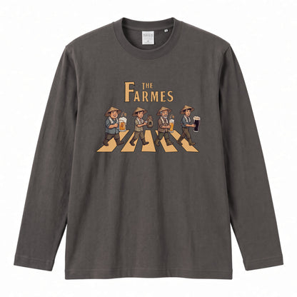 THE FARMES | 収穫の宴 ビール 農業 菅笠 ロック名盤オマージュ グラフィック 長袖Tシャツ【おもしろ雑貨・作業着・普段着・ユニセックス・ギフトに最適】