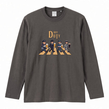 OFF DUTY | 制服戦隊 仕事終わりの一杯 ビール ロック名盤オマージュ グラフィック 長袖Tシャツ【おもしろ雑貨・普段着・宴会芸・ユニセックス・ギフトに最適】
