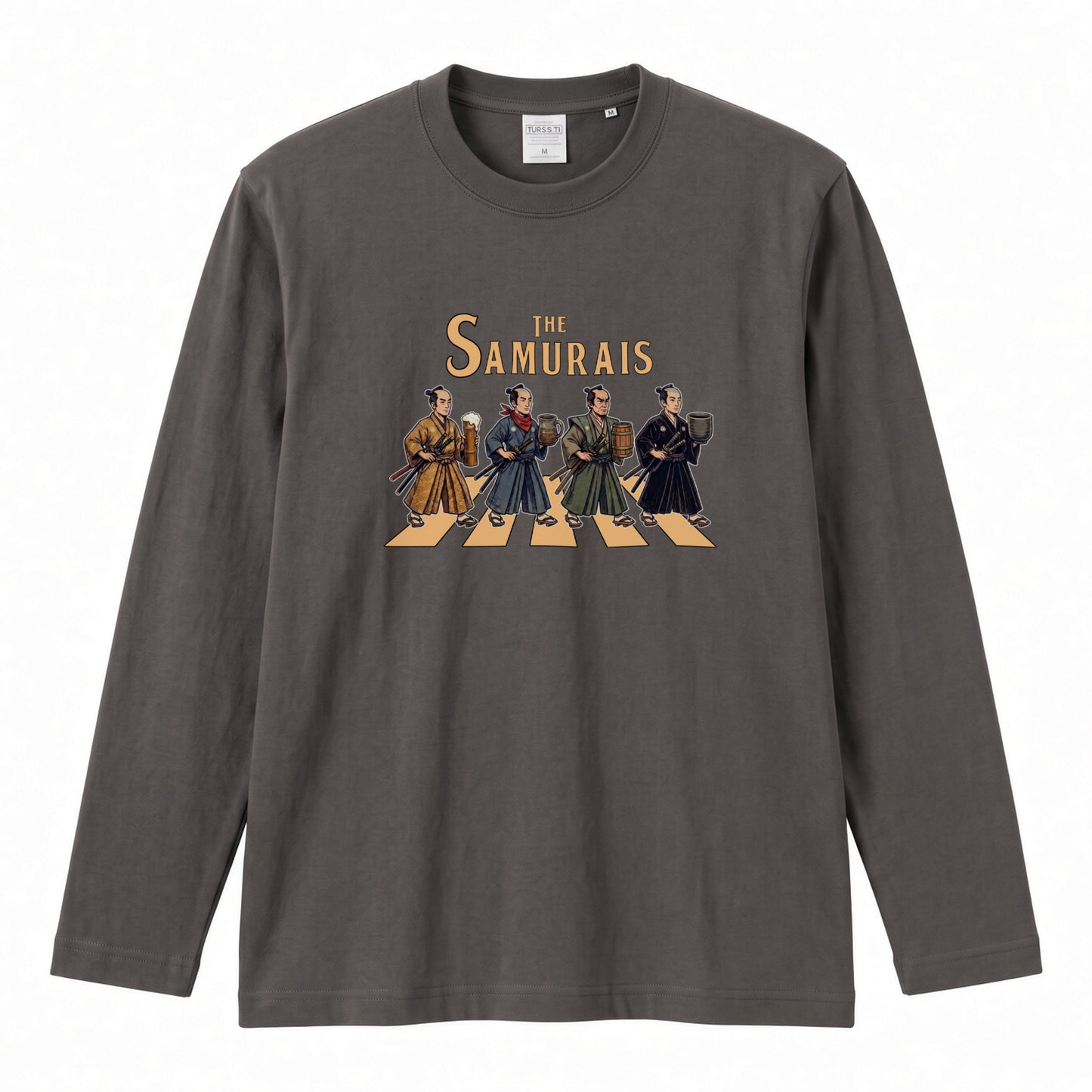 THE SAMURAIS | 侍たちの宴 乾杯酒 ロック名盤オマージュ グラフィック 長袖Tシャツ【おもしろ雑貨・普段着・宴会・ユニセックス・ギフトに最適】