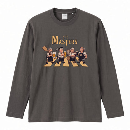 THE MASTERS | ザ・マスターズ | 居酒屋 大将 料理長 乾杯 ビール 横断歩道 パロディ イラスト ロングTシャツ【おもしろ・飲食業・賄い・父の日・開店祝い・プレゼントに最適】