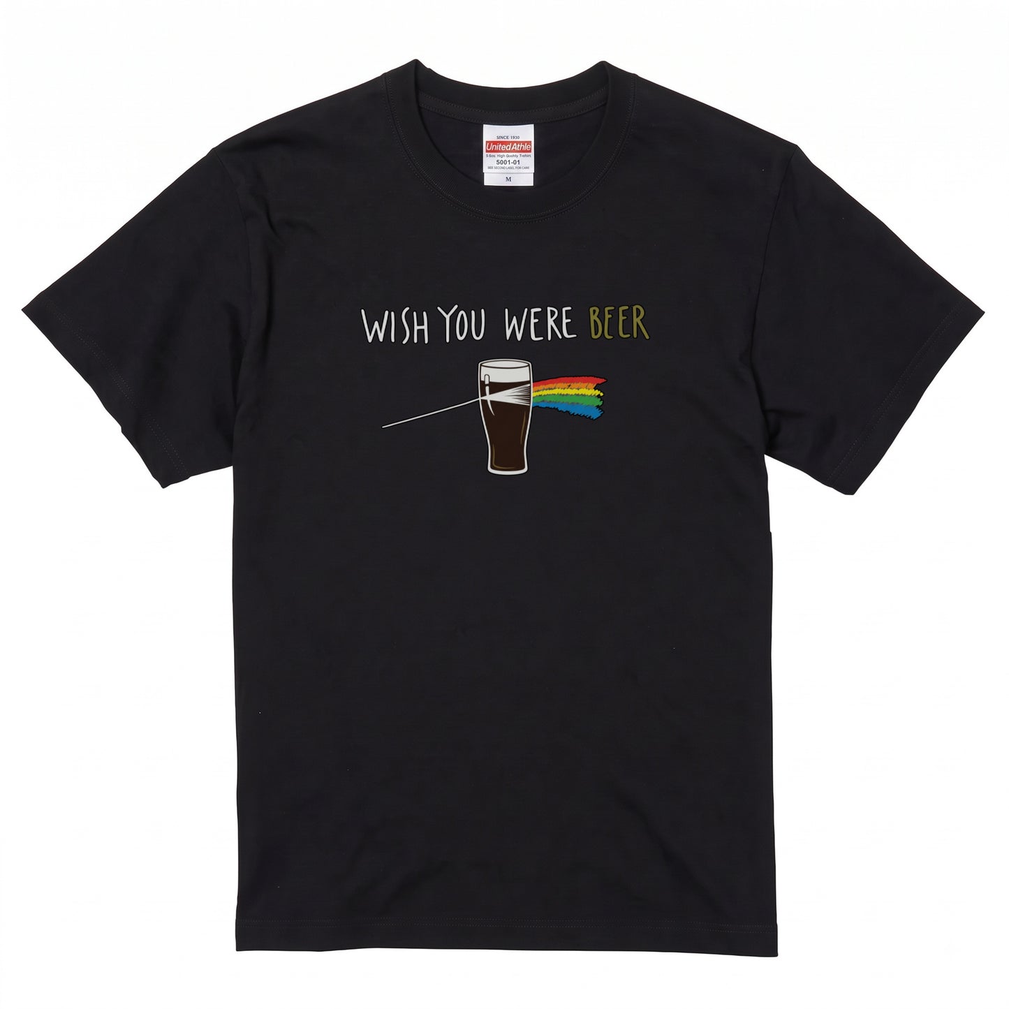 PRISM BEER | 手描き風 レトロ ロックグラフィック ビールグラス カジュアル Tシャツ【おもしろTシャツ・普段着・ストリート・ユニセックス・ギフトに最適】