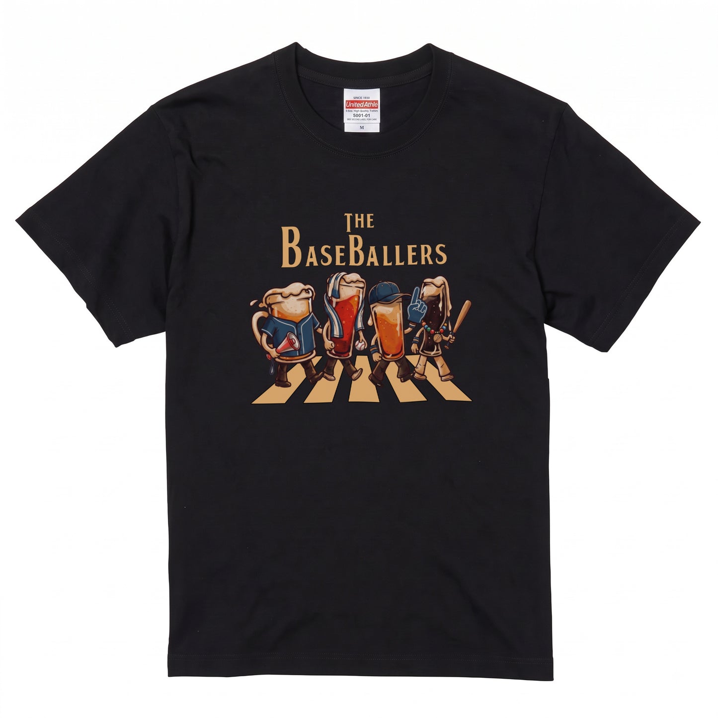 THE BASEBALLERS W | ビールたちの全力応援 横断歩道 面白Tシャツ【野球ファン・父の日ギフトに最適】