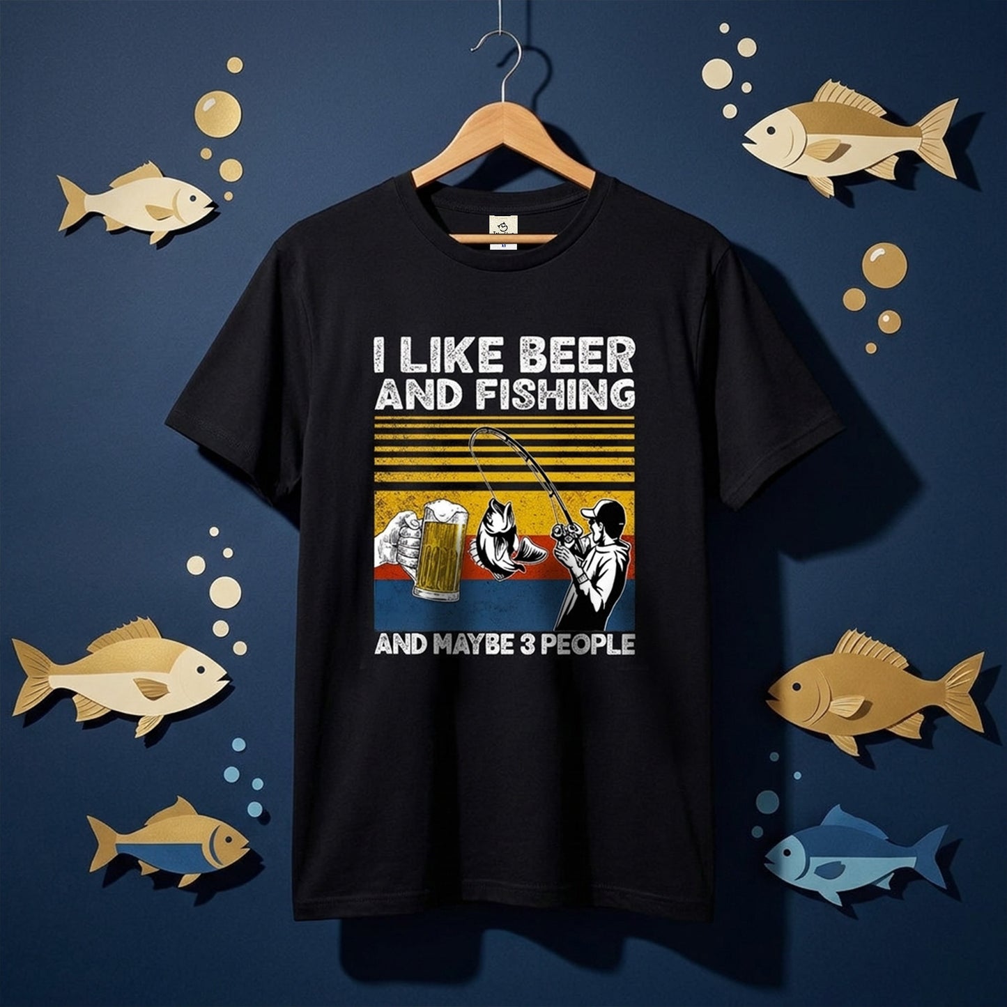 「I LIKE BEER AND FISHING」ビール＆釣り好き Tシャツ