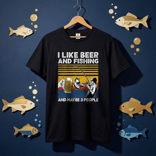 「I LIKE BEER AND FISHING」ビール＆釣り好き Tシャツ