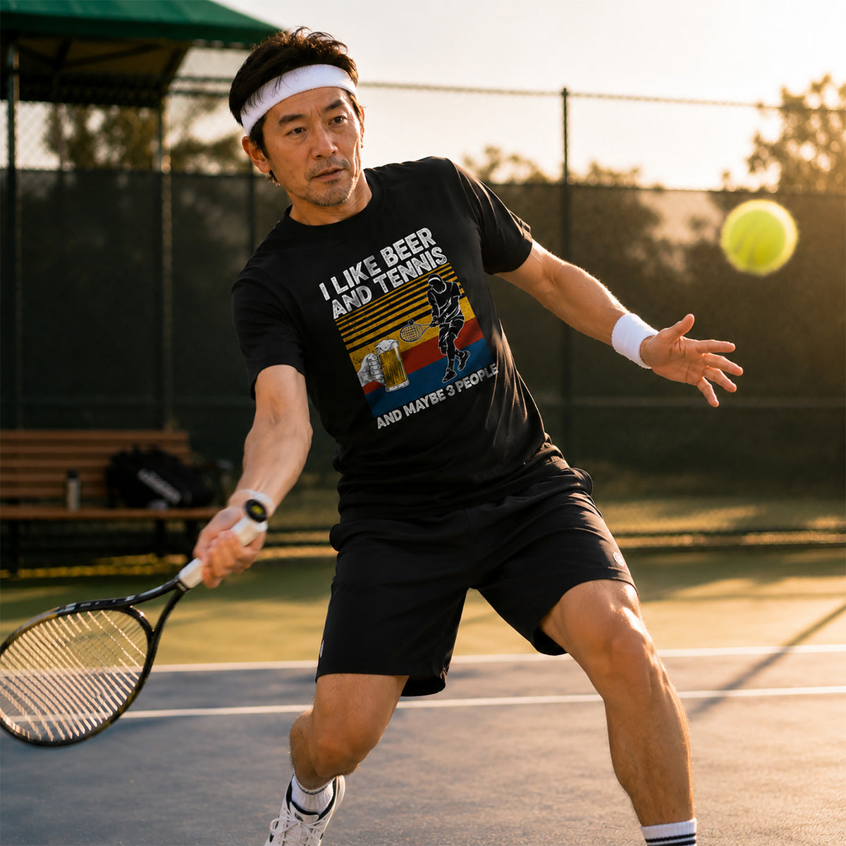 「I LIKE BEER AND TENNIS」ビール＆テニスが好きTシャツ