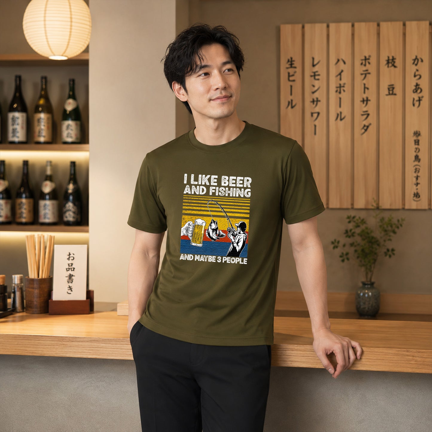 「I LIKE BEER AND FISHING」ビール＆釣り好き Tシャツ
