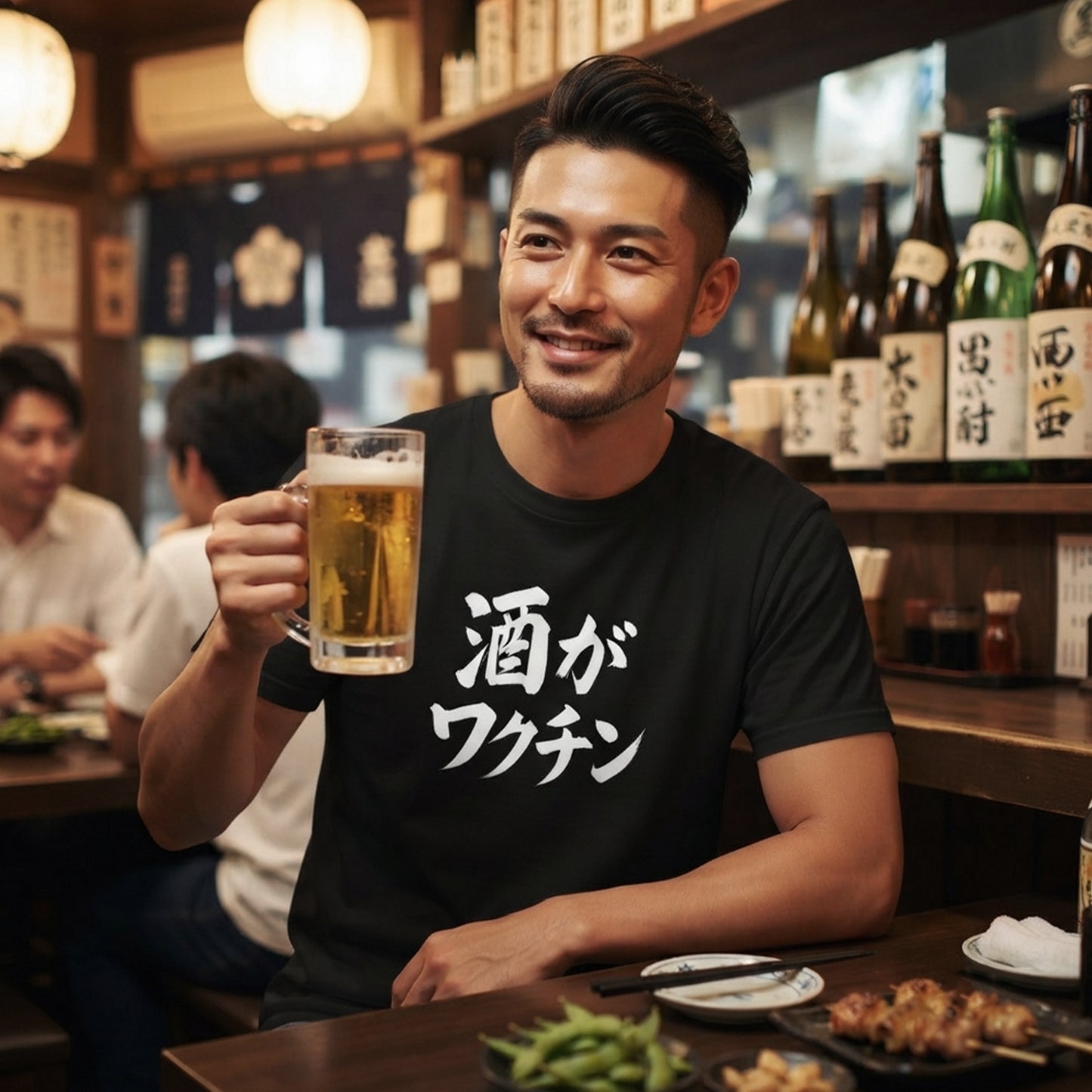 「 酒がワクチン」誕生日プレゼントにも最適！居酒屋・飲み会で話題の面白tシャツ｜日本酒・ビール・焼酎・ウイスキー好きにおすすめ
