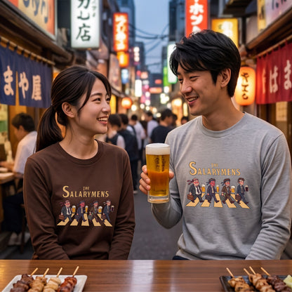 THE SALARYMENS | サラリーマンズ | ほろ酔い 社畜 横断歩道 パロディ ネクタイ巻き イラスト ロングTシャツ【おもしろ・飲み仲間・父の日・歓送迎会・プレゼントに最適】