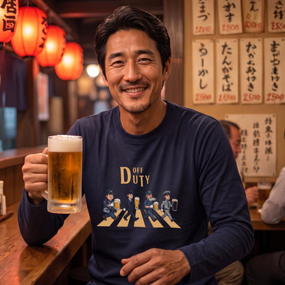 OFF DUTY | 制服戦隊 仕事終わりの一杯 ビール ロック名盤オマージュ グラフィック 長袖Tシャツ【おもしろ雑貨・普段着・宴会芸・ユニセックス・ギフトに最適】
