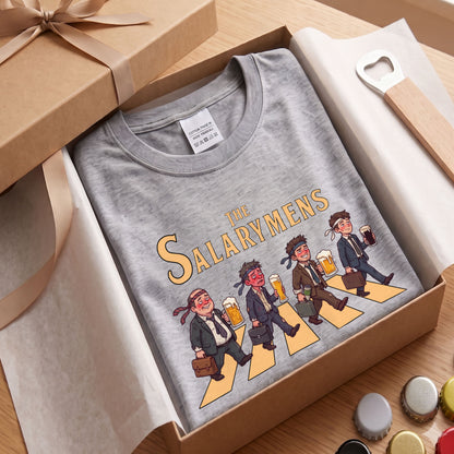 THE SALARYMENS | サラリーマンズ | ほろ酔い 社畜 横断歩道 パロディ ネクタイ巻き イラスト ロングTシャツ【おもしろ・飲み仲間・父の日・歓送迎会・プレゼントに最適】
