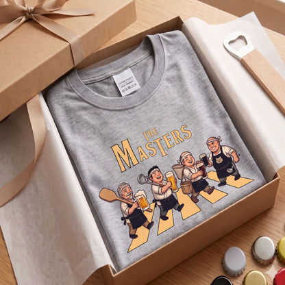 THE MASTERS | ザ・マスターズ | 居酒屋 大将 料理長 乾杯 ビール 横断歩道 パロディ イラスト ロングTシャツ【おもしろ・飲食業・賄い・父の日・開店祝い・プレゼントに最適】