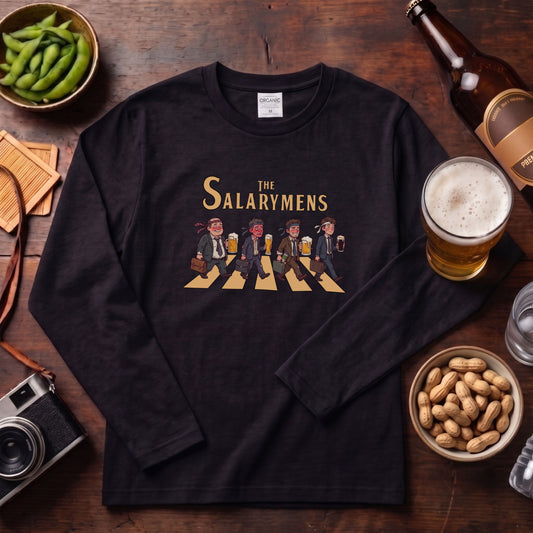 THE SALARYMENS | サラリーマンズ | ほろ酔い 社畜 横断歩道 パロディ ネクタイ巻き イラスト ロングTシャツ【おもしろ・飲み仲間・父の日・歓送迎会・プレゼントに最適】