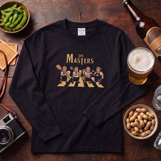 THE MASTERS | ザ・マスターズ | 居酒屋 大将 料理長 乾杯 ビール 横断歩道 パロディ イラスト ロングTシャツ【おもしろ・飲食業・賄い・父の日・開店祝い・プレゼントに最適】