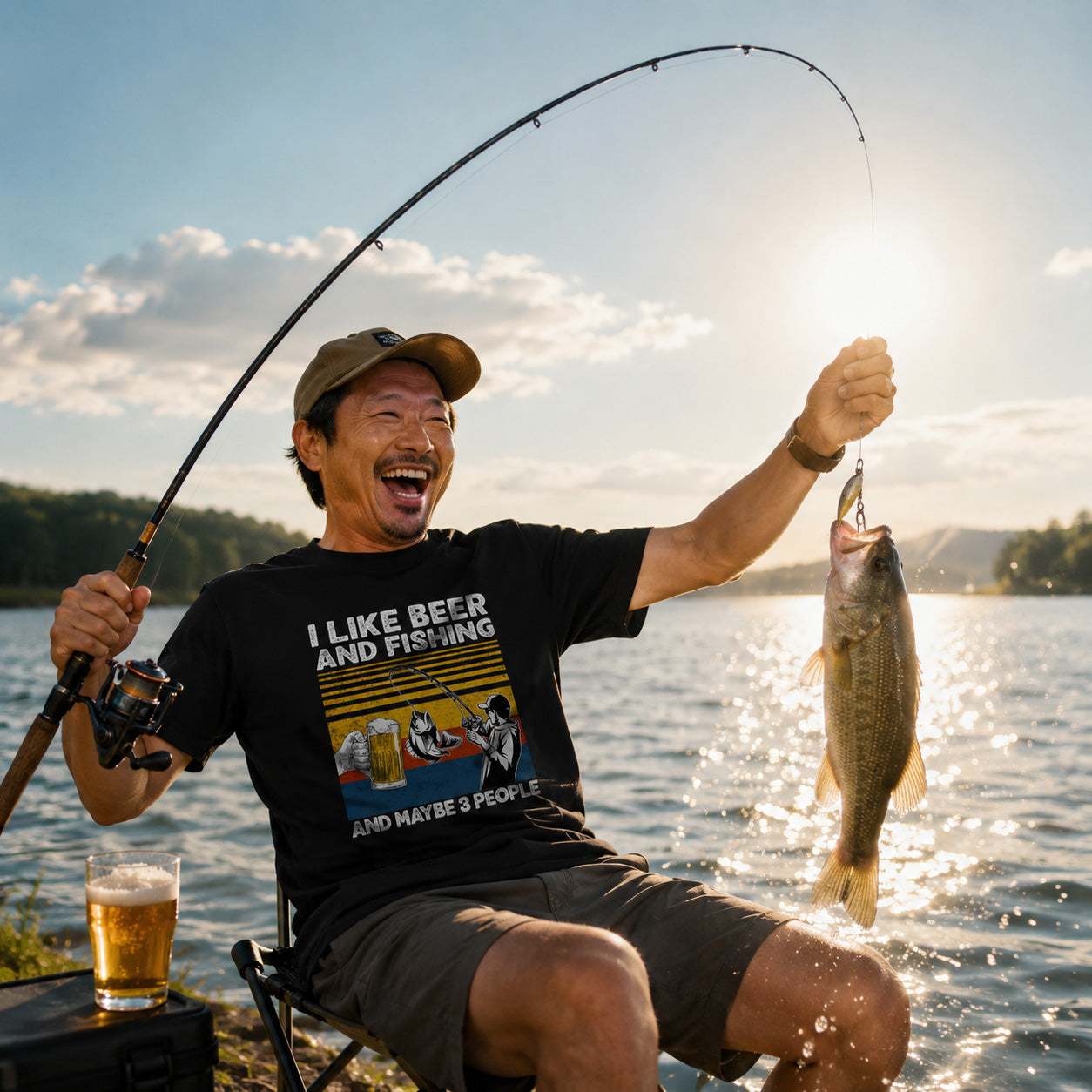 「I LIKE BEER AND FISHING」ビール＆釣り好き Tシャツ