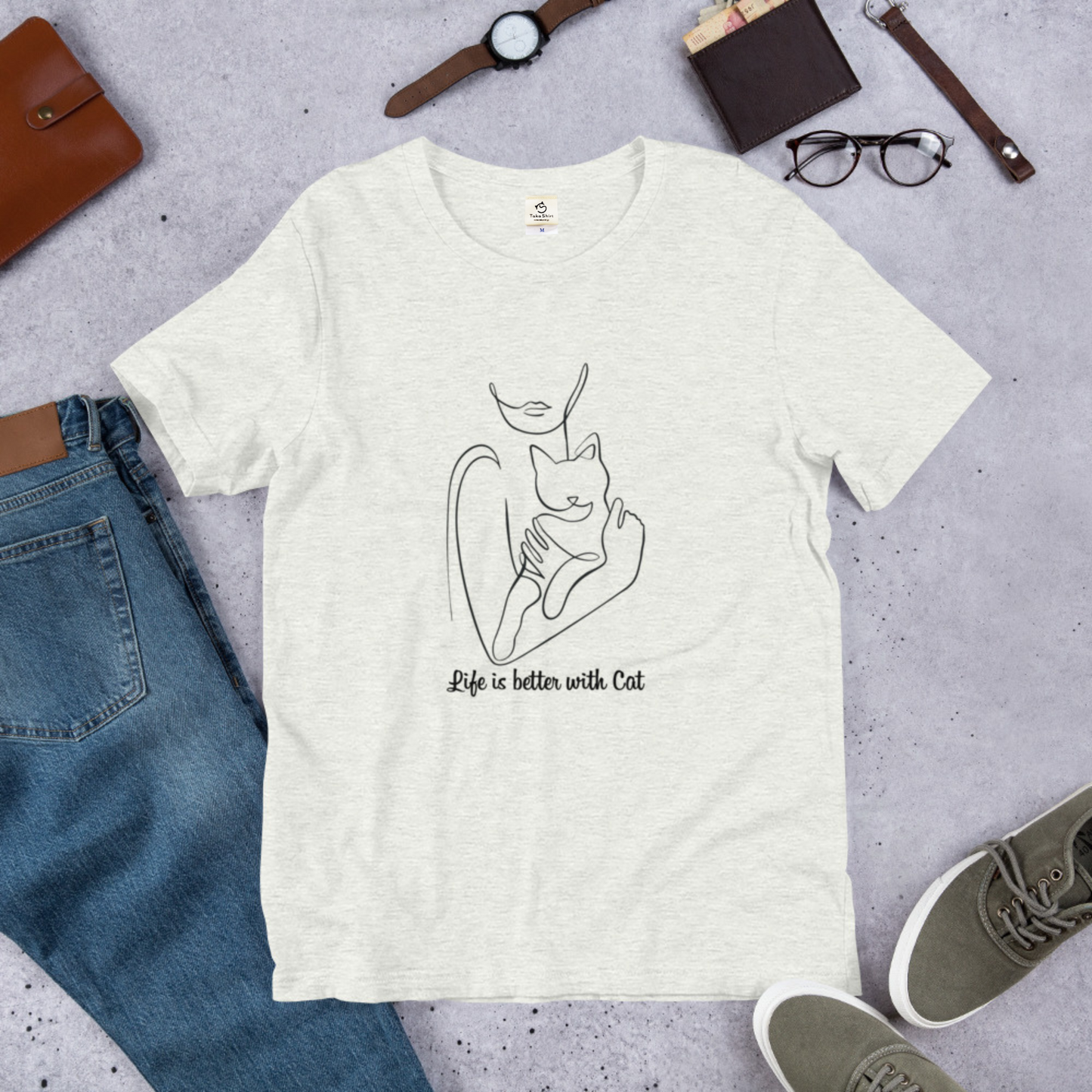 猫tシャツ ねこ 猫イラスト Life is better with cat｜アダルト&キッズサイズ.