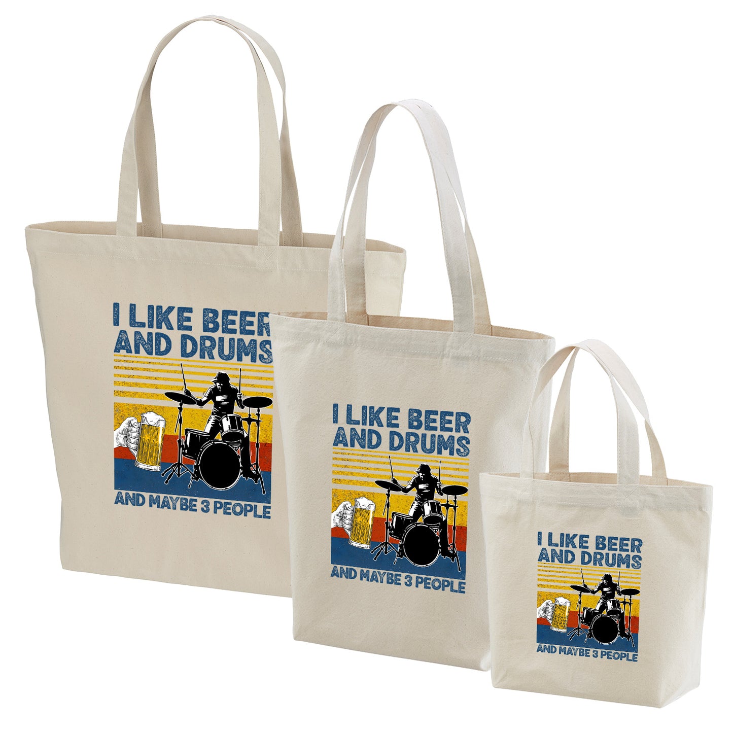 「I LIKE BEER AND MY DRUMS」誕生日プレゼントにも最適！居酒屋・飲み会で話題の面白トートバッグ｜日本酒・ビール・焼酎・ウイスキー好きにおすすめ