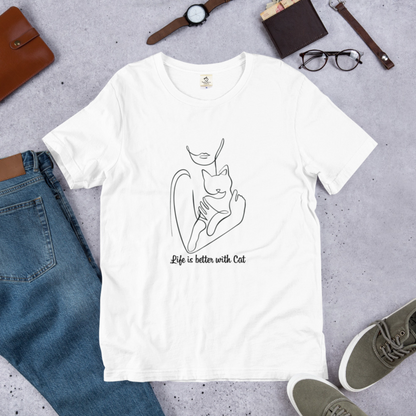 猫tシャツ ねこ 猫イラスト Life is better with cat｜アダルト&キッズサイズ.