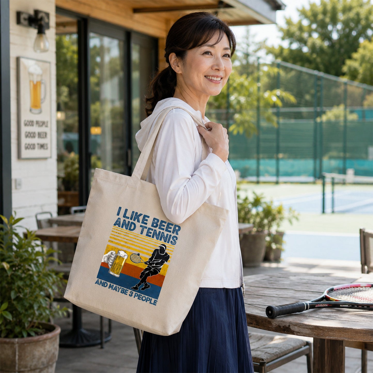 「I LIKE BEER AND TENNIS」トートバッグ｜ビール・テニス好きへのプレゼント | Drunkmode