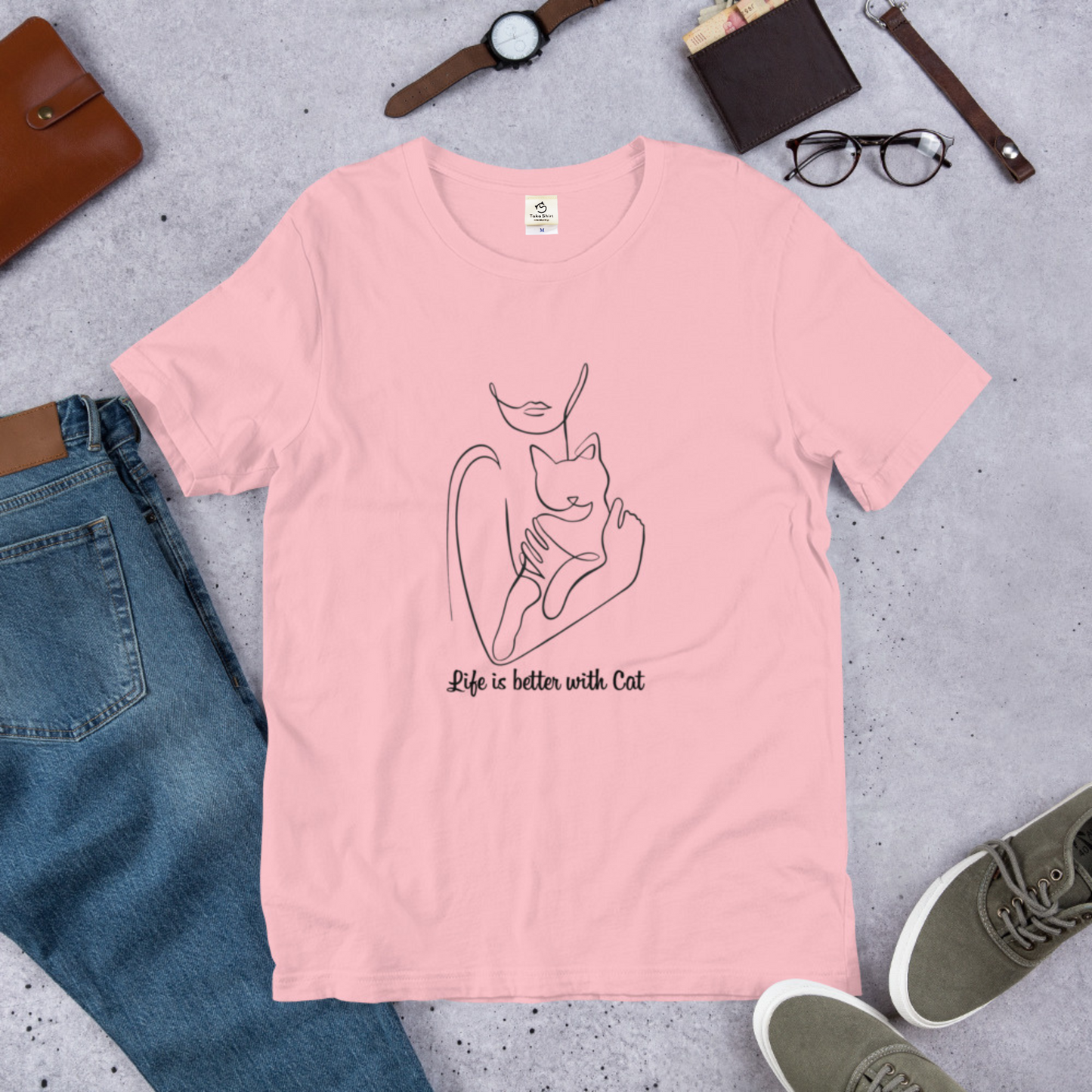 猫tシャツ ねこ 猫イラスト Life is better with cat｜アダルト&キッズサイズ.