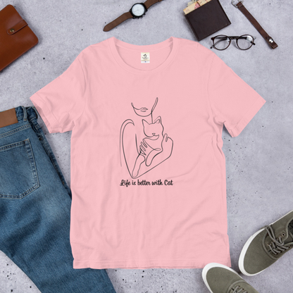 猫tシャツ ねこ 猫イラスト Life is better with cat｜アダルト&キッズサイズ.