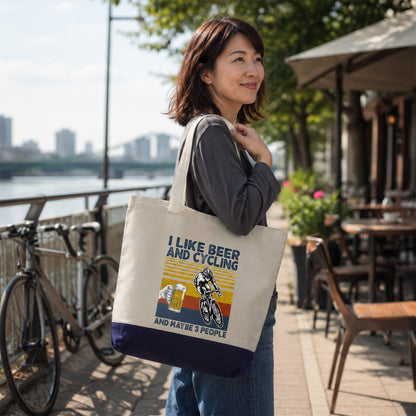 「I LIKE BEER AND CYCLING」誕生日プレゼントにも最適！居酒屋・飲み会で話題の面白トートバッグ｜日本酒・ビール・焼酎・ウイスキー好きにおすすめ