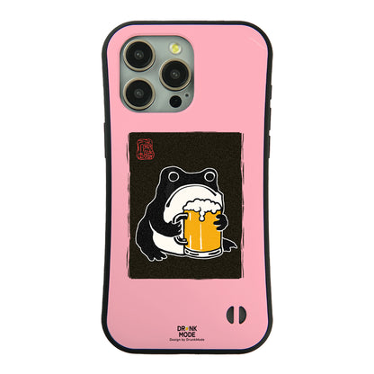 「ビールを飲むカエル 和柄」iPhoneケース おもしろデザイン｜酒好きに人気のDrunkmodeスマホケース｜ビール・焼酎・日本酒・ウイスキー好きにおすすめ｜プレゼントにも◎