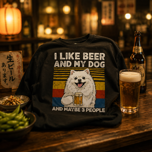 「I LIKE BEER AND MY DOG」ビール＆犬が好き Tシャツ｜犬種が選べます