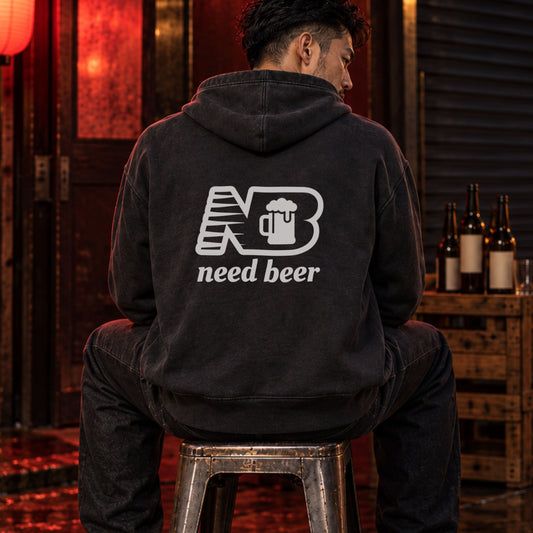 need beer スポーティー ビールジョッキ パーカー ｜バックプリント