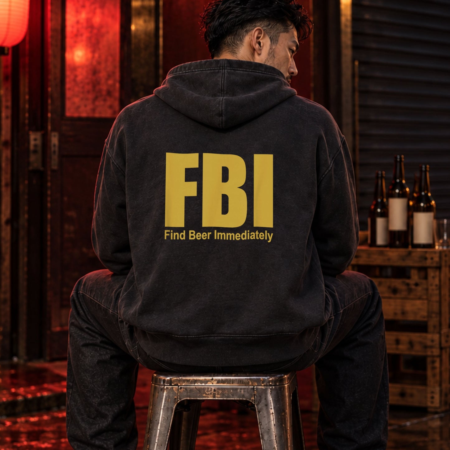 FBI (Find Beer Immediately) おもしろビール パーカー ｜バックプリント