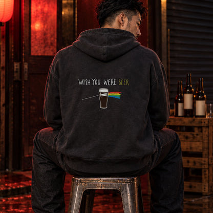 WISH YOU WERE BEER 黒ビール プリズム パーカー ｜バックプリント