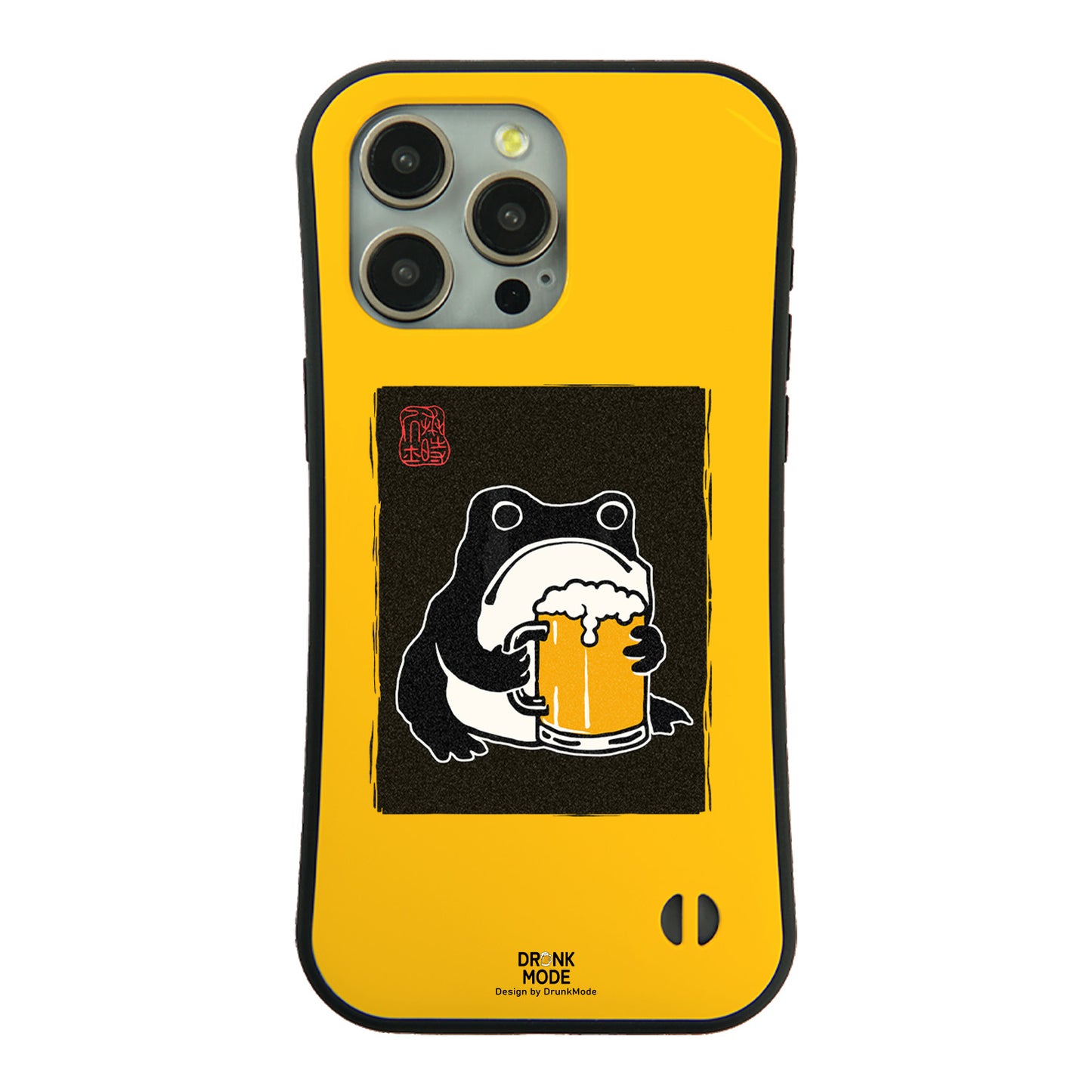 「ビールを飲むカエル 和柄」iPhoneケース おもしろデザイン｜酒好きに人気のDrunkmodeスマホケース｜ビール・焼酎・日本酒・ウイスキー好きにおすすめ｜プレゼントにも◎