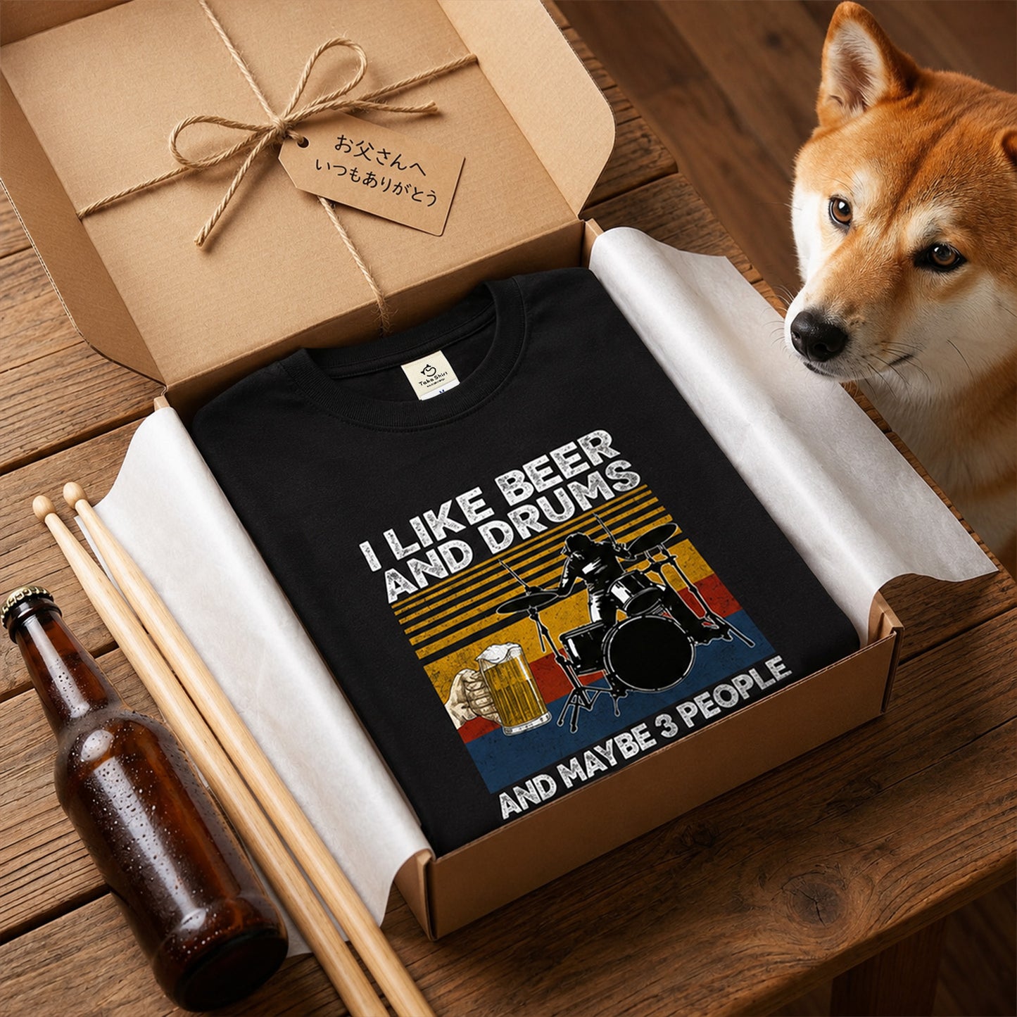 「I LIKE BEER AND DRUMS」ビール＆ドラムが好きTシャツ