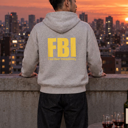 FBI (Find Beer Immediately) おもしろビール パーカー ｜バックプリント