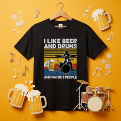 「I LIKE BEER AND DRUMS」ビール＆ドラムが好きTシャツ