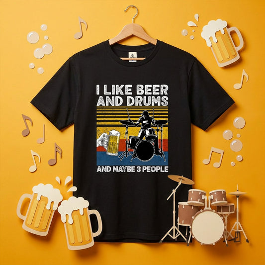 「I LIKE BEER AND DRUMS」ビール＆ドラムが好きTシャツ