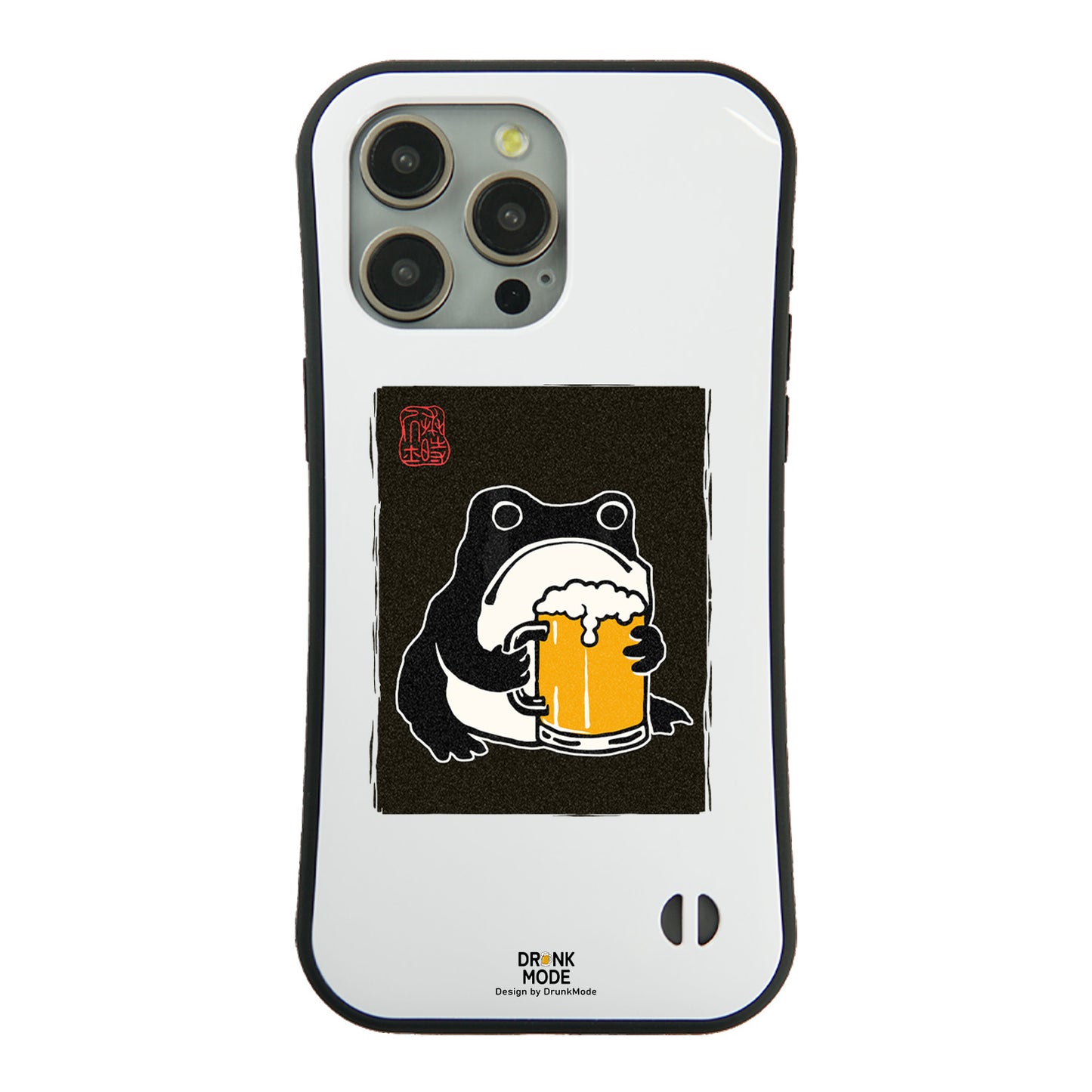 「ビールを飲むカエル 和柄」iPhoneケース おもしろデザイン｜酒好きに人気のDrunkmodeスマホケース｜ビール・焼酎・日本酒・ウイスキー好きにおすすめ｜プレゼントにも◎