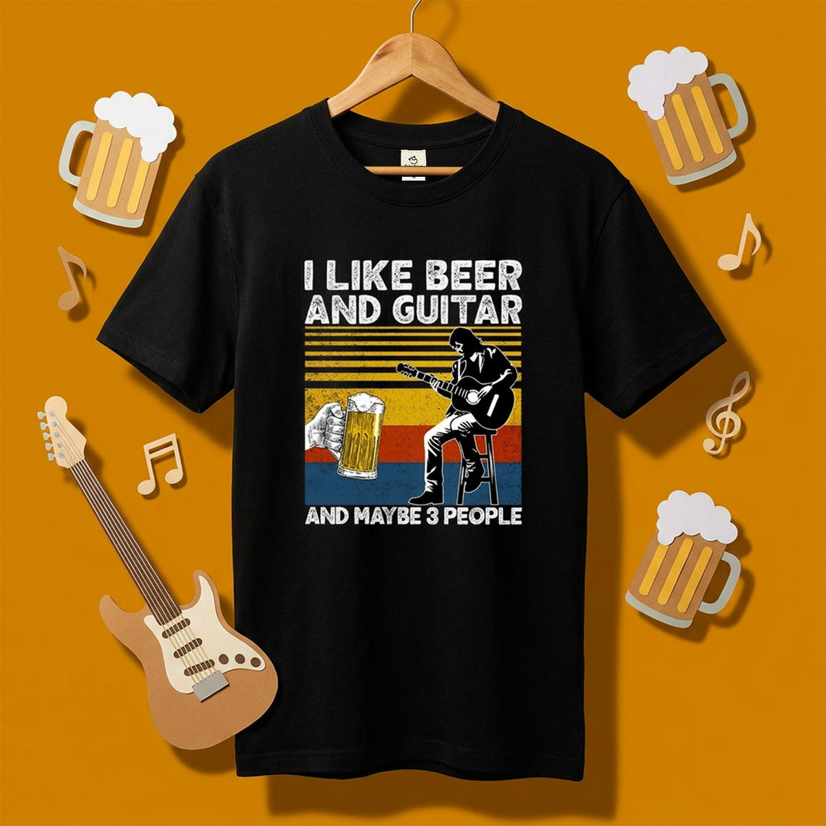 「I LIKE BEER AND GUITAR」ビール＆ギターが好きTシャツ
