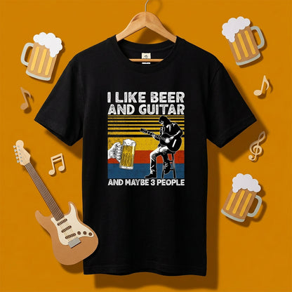 「I LIKE BEER AND GUITAR」ビール＆ギターが好きTシャツ