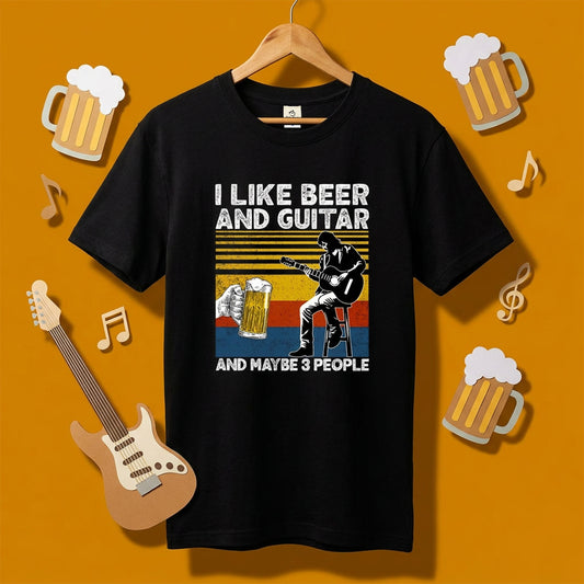 「I LIKE BEER AND GUITAR」ビール＆ギターが好きTシャツ
