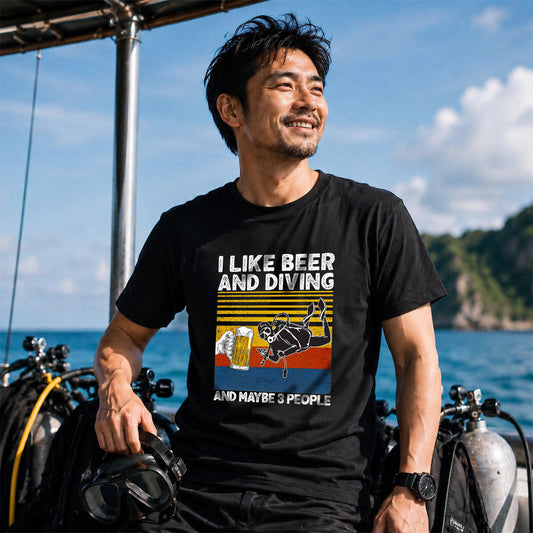 「I LIKE BEER AND DIVING」ビール＆ダイビングが好き Tシャツ