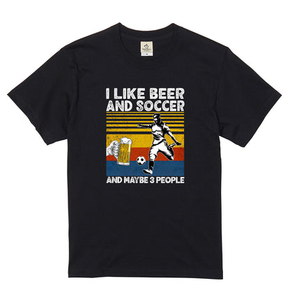 「I LIKE BEER AND MY SCCOER」ビール＆キャンプが好きTシャツ
