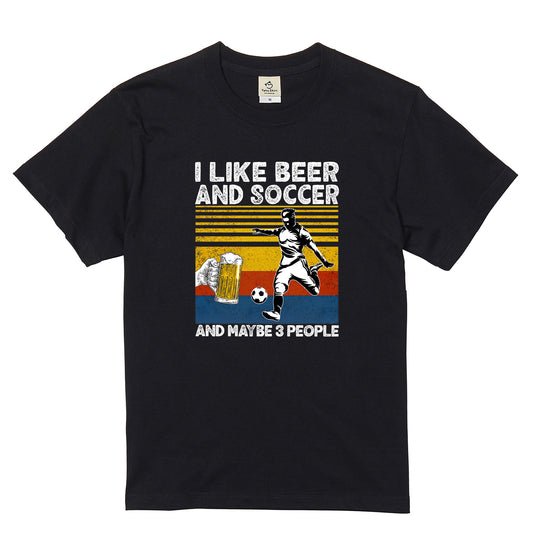 「I LIKE BEER AND MY SCCOER」ビール＆キャンプが好きTシャツ