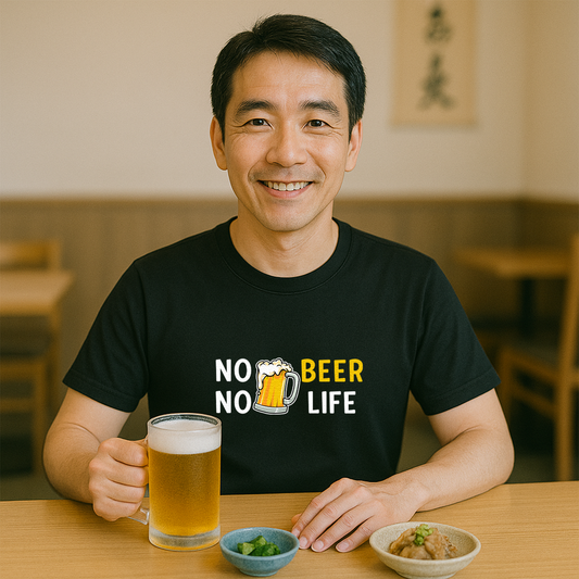 「 NO BEER NO LIFE 」誕生日プレゼントにも最適！居酒屋・飲み会で話題の面白tシャツ｜日本酒・ビール・焼酎・ウイスキー好きにおすすめ