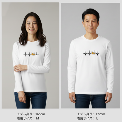 「ビールのハートビート 心電図」誕生日プレゼントにも最適！居酒屋・飲み会で話題の面白長袖tシャツ｜日本酒・ビール・焼酎・ウイスキー好きにおすすめ