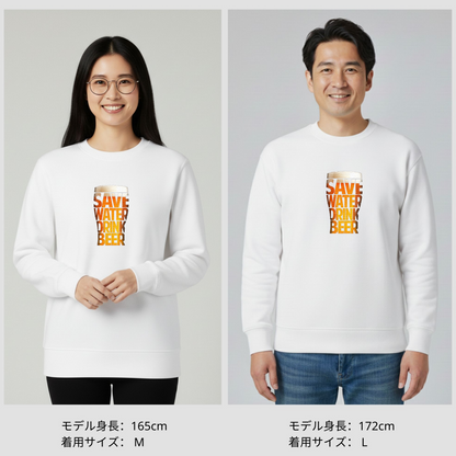 「  SAVE WATER DRINK BEER」誕生日プレゼントにも最適！居酒屋・飲み会で話題の面白トレーナー｜日本酒・ビール・焼酎・ウイスキー好きにおすすめ