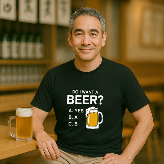 「Do i want a BEER?」誕生日プレゼントにも最適！居酒屋・飲み会で話題の面白tシャツ｜日本酒・ビール・焼酎・ウイスキー好きにおすすめ