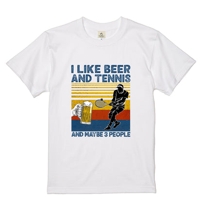 「I LIKE BEER AND MY TENNIS」ビール＆キャンプが好きTシャツ