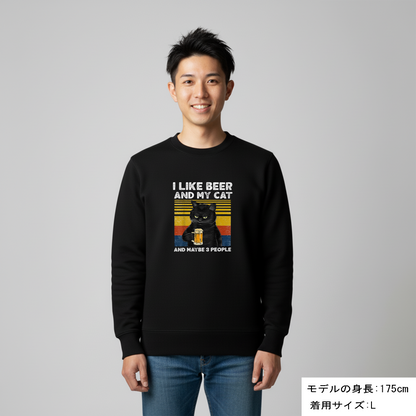 「I LIKE BEER AND MY CAT 」誕生日プレゼントにも最適！居酒屋・飲み会で話題の面白トレーナー｜日本酒・ビール・焼酎・ウイスキー好きにおすすめ