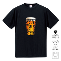 「SAVE WATER DRINK BEER 」誕生日プレゼントにも最適！居酒屋・飲み会で話題の面白ドライシルキータッチTシャツ｜日本酒・ビール・焼酎・ウイスキー好きにおすすめ